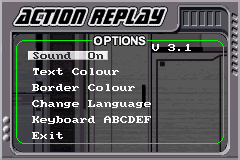 Action Replay v3 options screen